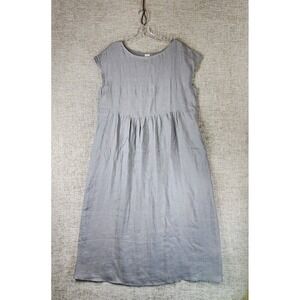 Lintico Dress Womens Large Gray 100% Linen Cap Sleeve Midi Pockets Cottage